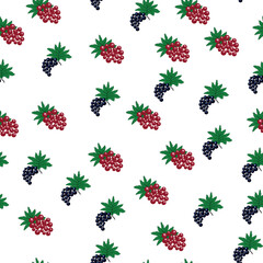 Seamless pattern with red and black currant berries and leaves. Summer food print