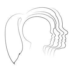 The stages of a woman's growing up - infant, child, teen, adult, elderly. Silhouettes of women of different ages. Vector illustration isolated on white background