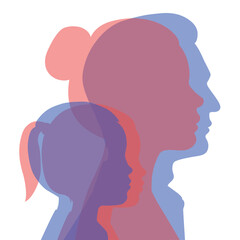 Family silhouettes - father, mother, son and daughter. Transparent silhouettes of profiles of people of different sex. Vector illustration