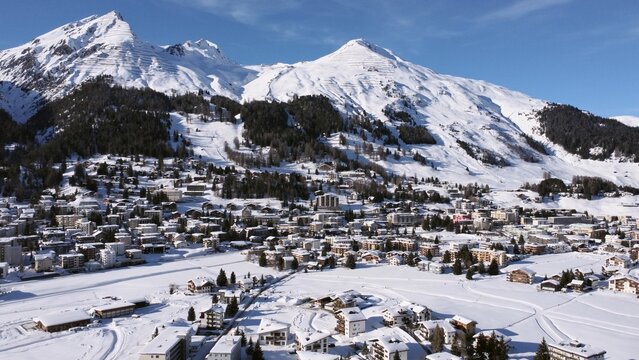 Davos winter aerial view