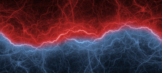 Red and blue lightning, abstract electrical background - 559173018