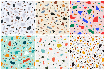 Set of terrazzo seamless patterns. Terrazzo seamless pattern. Collection of terrazzo pattern. Terrazzo floor pattern