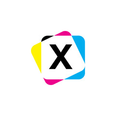 Letter X with CMYK Color Logo Design 002