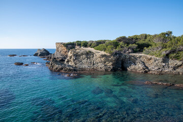 Fototapeta na wymiar Mediteranean seascape at Gaou Island,Six-Fours-Les-Plages, South of France, a travel destination
