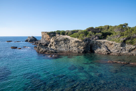 Mediteranean seascape at Gaou Island,Six-Fours-Les-Plages, South of France, a travel destination