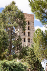 Mudejar Tower of San Nicolas (tower of Saint Nicholas) at Coca town, province of Segovia, Castile...