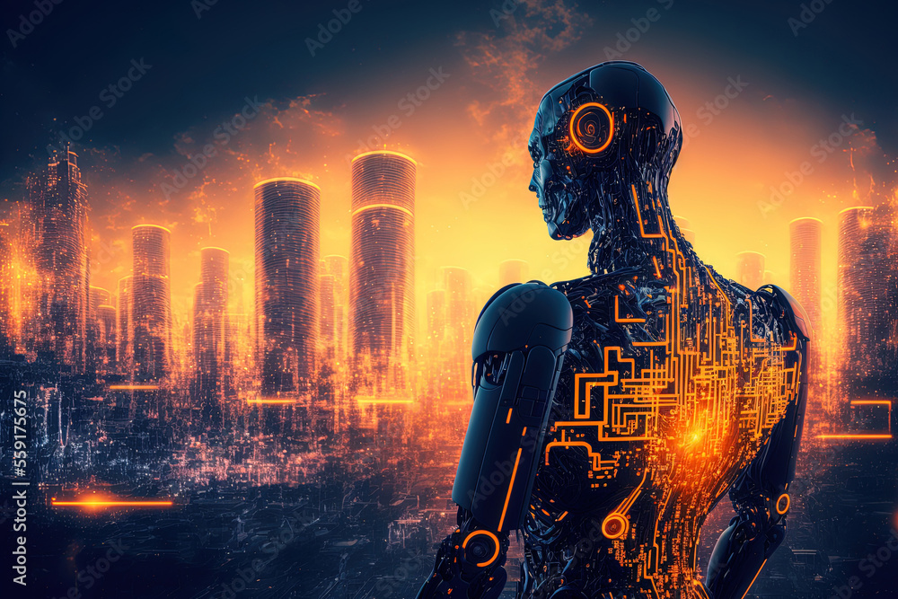 Poster ai artificial intelligence robot engineer, smart city, and digital technologies virtual private netw