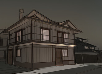 Sketch. Drawing of houses. The streets of the city.