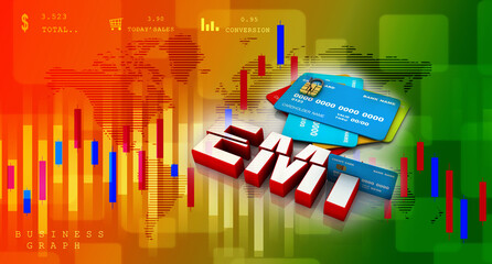 3d rendering credit or debit card swiping EMI
