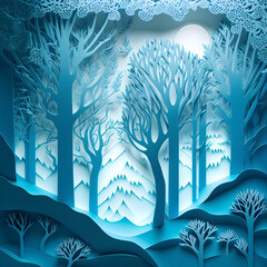 Blue Winter Forest Papercut