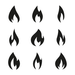 Fire flame vector icon in black silhouette. Isolated illustration on a white background.