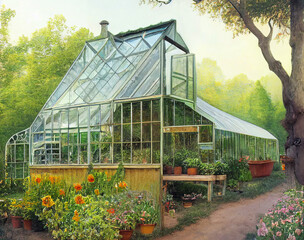 Beautiful Exterior of a Victorian Style custom built greenhouse in a winter garden.