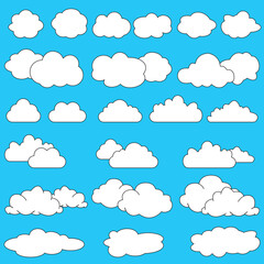 Cartoon clouds set isolated on a blue background