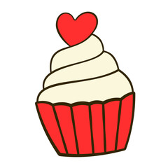 Cupcake with heart. Flat icon. Valentine's Day. Cartoon. Vector illustration
