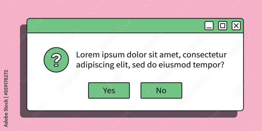Poster question window. pc user interface from the 90s. retro style. old design. vector illustration