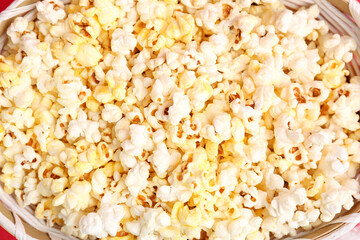 Basket of tasty popcorn, closeup