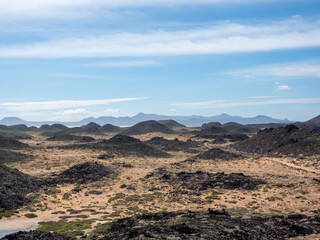Fototapeta na wymiar Volcanic mountains on the Isla de Lobos