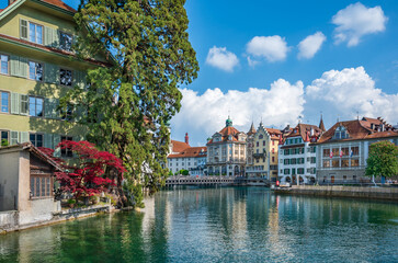 Lucerne, Switzerland, view over the Reuss river to the Old Town.