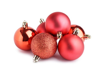 Red Christmas balls on white background