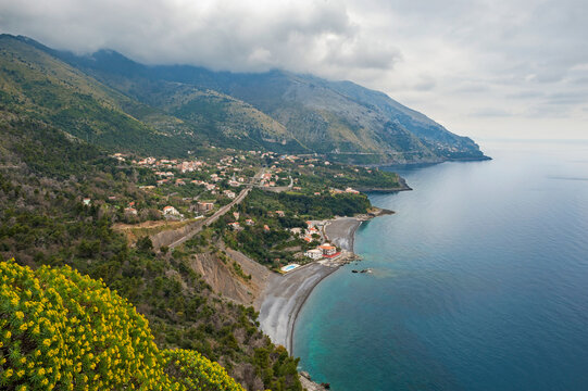 Maratea, district of Potenza, Basilicata, Italy, view of the small hamlet of Acquafredda.Gulf of Policastro