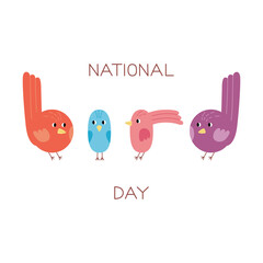 National Bird Day. Birds in the form of letters. Vector flat illustration in simple style. Holiday concept for greeting card, banner, poster