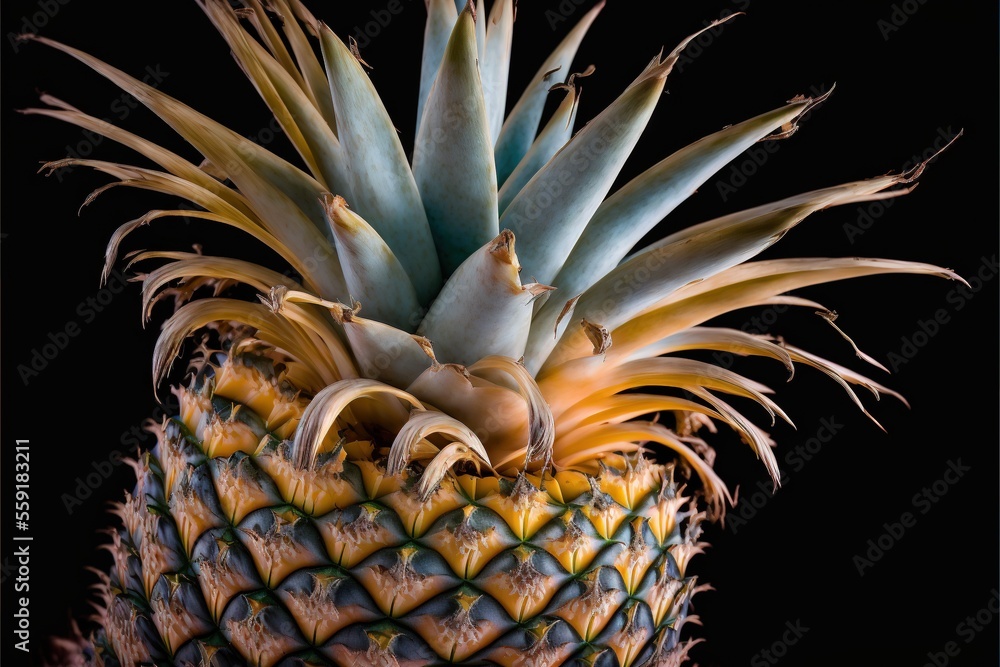 Aufkleber a close up of a pineapple with a black background and a black background behind it, with a black bac