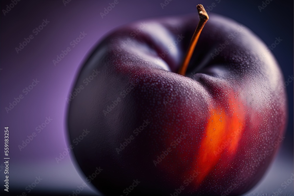 Poster a close up of a red apple with a purple background and a black background with a red stripe on it an