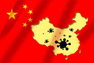 china flag with map and corona virus in virology for spread world pandemic prevention from zero covid policy