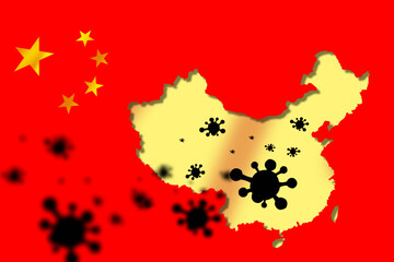 china flag with map and corona virus in virology for spread world pandemic prevention from zero covid policy