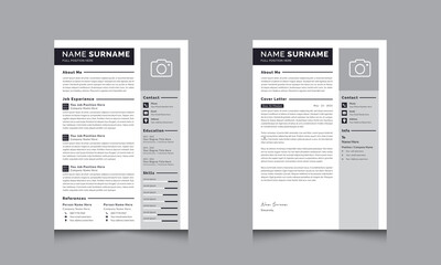 Creative Grey Resume Layouts with Cv Template Design Set