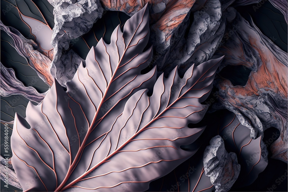 Poster a leaf with a red vein on it is shown in a picture frame with a black background and a red and white