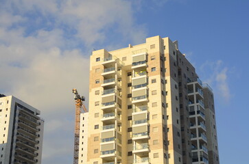 real estate in israel. Beautiful new buildings, apartment buildings. Modern housing. Concept: investment, loan, mortgage, rent, sale