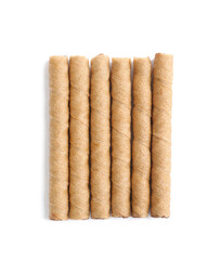 Tasty wafer rolls isolated on white background