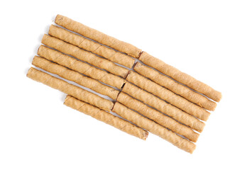 Tasty wafer rolls isolated on white background
