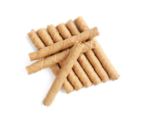 Tasty wafer rolls isolated on white background