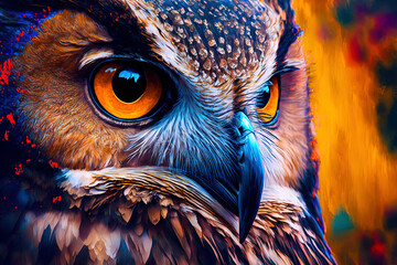 Owl headshot with closeup of face. Generative AI