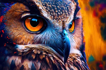 Foto auf Acrylglas Eulen-Cartoons Owl headshot with closeup of face. Generative AI