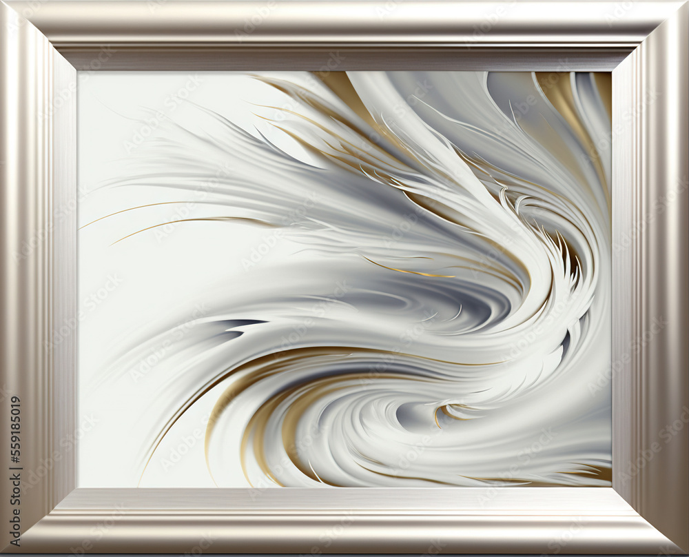 Aufkleber a picture frame with a white and gold swirl design in it's center and a silver border around the edg