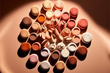 a group of different colored eyeshades on a table with shadows on the surface of the table and a shadow of the eye shadow on the table top of the eyeshade is.