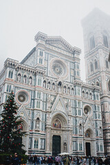 View of the Renaissance Cathedral of Santa Maria del Fiore. Morning, fog, atmosphere