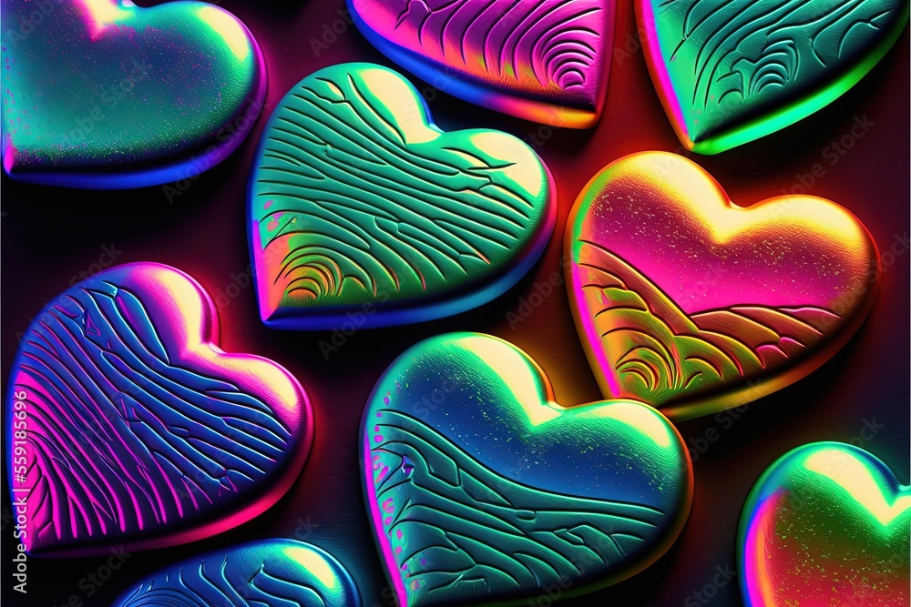 Poster a group of heart shaped cookies sitting on top of a table next to each other on a table top with a b