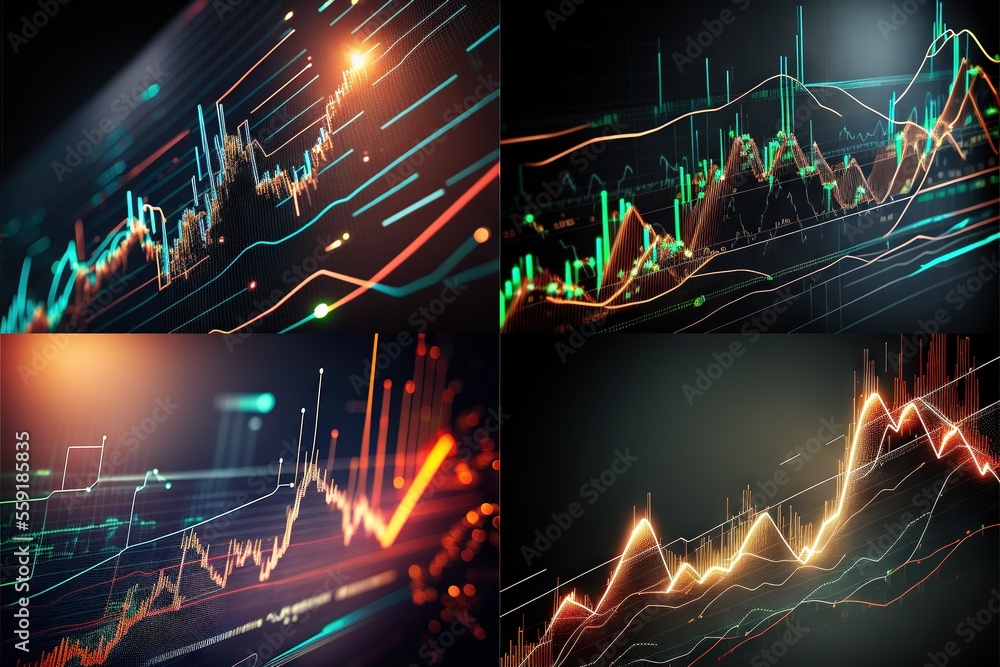 Poster a series of photos showing a variety of graphs and graphs with a dark background and a bright light 