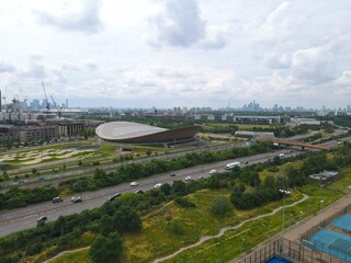 Velodrome Stratford London Drone, Aerial, view from air, birds eye view, .