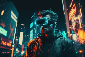 Silhouette of a human face in a virtual or augmented reality headset. Ai art generated by neural networks