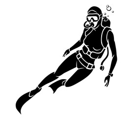 Scuba Diver Female Front Silhouette