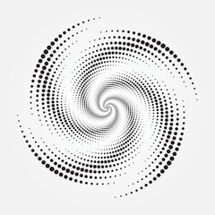 Circle halftone spiral backdrop. Dotted abstract concentric circle. spiral, swirl, twirl element. Circular and radial dots helix. Design element for multipurpose use.	