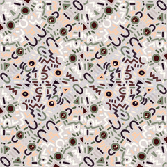 Decorative abstract shape mosaic seamless pattern ornament. Hand drawn circle shapes wallpaper.