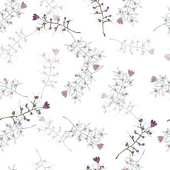 Decorative forest flower endless wallpaper. Hand drawn herbal seamless pattern.
