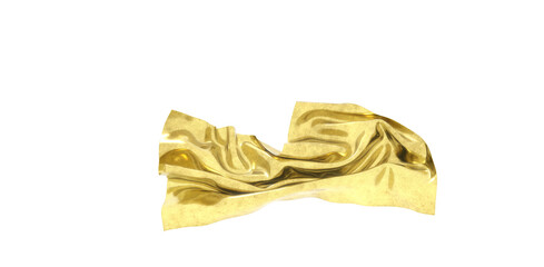 Flying gold cloth isolated on white background 3D render