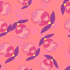 Hand drawn pomegranate fruit seamless pattern. Botanical fruits wallpaper.